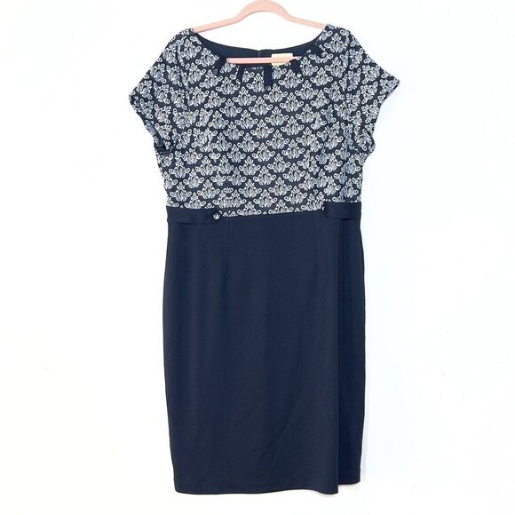 ModCloth Sheath Dress Womens Size 1X Navy Short Sleeve Stretch - Picture 1 of 15